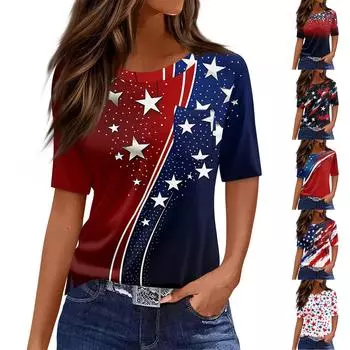 Футболки для женщин с круглым вырезом, нарядные повседневные блузки с принтом, короткие рукава, летние топы свободного кроя XXL чёрный