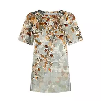 Футболки для женщин с круглым вырезом, нарядные повседневные блузки с принтом, короткие рукава, летние топы свободного кроя S циан