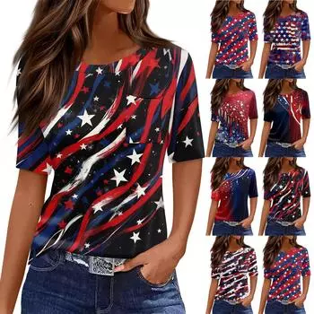Футболки для женщин с круглым вырезом, нарядные повседневные блузки с принтом, короткие рукава, летние топы свободного кроя XXL