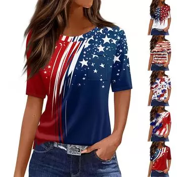 Футболки для женщин с круглым вырезом, нарядные повседневные блузки с принтом, короткие рукава, летние топы свободного кроя S красный