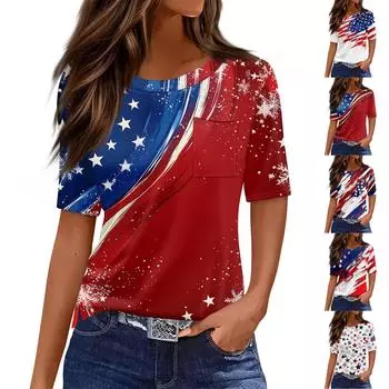 Футболки для женщин с круглым вырезом, нарядные повседневные блузки с принтом, короткие рукава, летние топы свободного кроя S