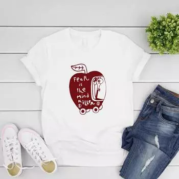 Футболки Fear Is The Mind Killer, забавная футболка с червяком, футболка Sandworm, женская футболка с графическим принтом, уличная футболка с коротким рукавом S чёрный