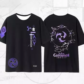 Футболки Genshin Impact Raiden Shogun 3D Print Футболка для женщин, девочек и детей Летняя футболка с круглым вырезом и коротким рукавом Футболки с графическим принтом S