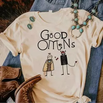 Футболки Good Omens для женщин с мангой и графикой Harajuku Top Girl Funny Graphic Clothing Shirts S
