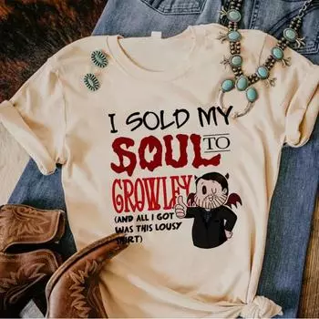 Футболки Good Omens с готической надписью Harajuku Print Pattern Летние свободные хлопковые футболки с короткими рукавами для женщин S