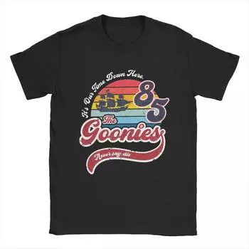 Футболки Goonies Never Say Die для мужчин, футболка для отдыха из 100% хлопка с круглым вырезом и коротким рукавом, классические топы S чёрный