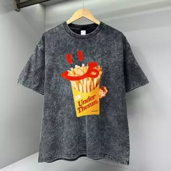 Футболки Happy French Fries American Retro Fun для мужчин, дышащая одежда, летняя хлопковая футболка, свободная футболка большого размера S