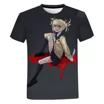 Футболки Himiko Toga Y2K, летняя мужская одежда, модная и досуговая уличная футболка Harajuku для фотографий, футболка большого размера XXS