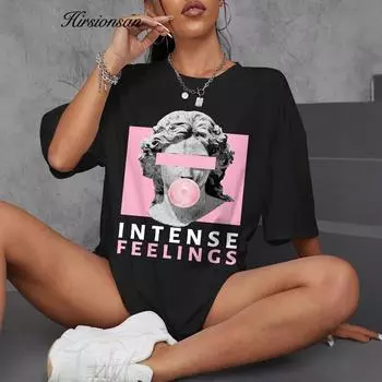 Футболки Hirsionsan Harajuku женские с графическим принтом, топы, лето M серый