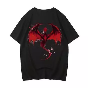 Футболки House Of The Dragon Минималистичные красные чернила Дракон Фэнтези Графический принт Футболки Aldult High Street Удобные топы из 100% хлопка XS белый