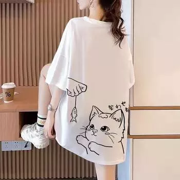Футболки из чистого хлопка женские летние милые мультяшные принты в стиле хип-хоп уличная повседневная футболка женские Harajuku большие белые топы с короткими рукавами y2k M белый
