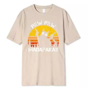 Футболки из хлопка Pew Pew Madafakas с принтом кота с двумя пистолетами для мужчин, летние хлопковые футболки, дышащая свободная одежда, футболки в стиле хип-хоп S красный