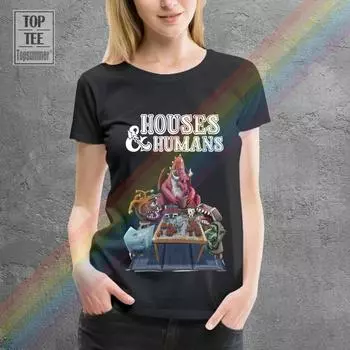 Футболки из хлопка с изображением домов и людей, футболка с 3D-принтом, мужские и женские топы S