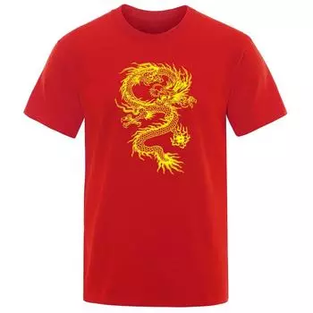 Футболки из хлопка с принтом «Желтый дракон», мужские и женские, модные, повседневные, с коротким рукавом, большие размеры, футболки унисекс в стиле Харадзюку, топы, одежда S