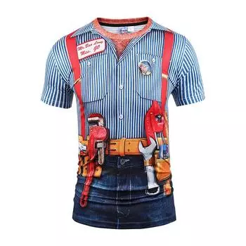 Футболки из искусственного 2 предметов, блейзеры, мужские летние футболки, мужская уличная одежда, 3D-принт, футболка, модные топы с коротким рукавом и круглым вырезом S