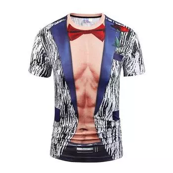 Футболки из искусственного 2 предметов, блейзеры, мужские летние футболки, мужская уличная одежда, 3D-принт, футболка, модные топы с коротким рукавом и круглым вырезом S