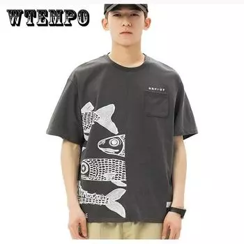 Футболки из японского хлопка с принтом макрели, лоскутные футболки, летние свободные рубашки с круглым вырезом и коротким рукавом, повседневные рубашки для мужчин XXL белый