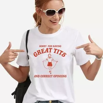 Футболки «Извините за большие сиськи», забавная феминистская футболка, повседневная феминистская футболка с короткими рукавами, женская одежда, уличные топы S чёрный