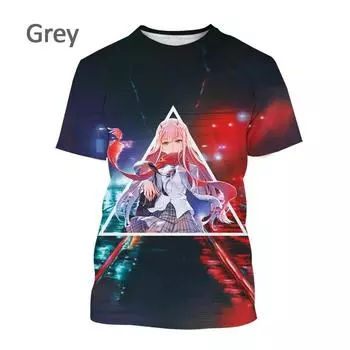Футболки Kawaii из японского аниме Zero Two Darling in The FRANXX, футболка с 3D принтом, модный сексуальный топ, повседневная футболка с короткими рукавами 6XL