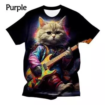 Футболки Кот играет на гитаре 3D принт уличная хип-хоп футболка повседневная крутая футболка косплей мужская одежда футболка Haikyuu для мужчин S