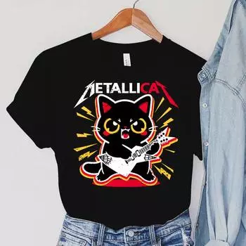 Футболки METALLICAT, женские футболки с круглым вырезом, женская одежда с рисунком гитары, топы в стиле Харадзюку с животными и кошкой, женские винтажные футболки S