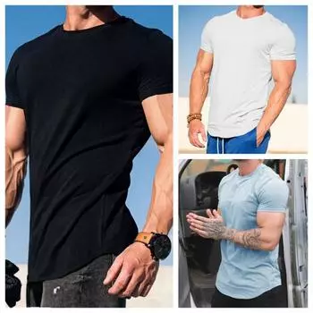 Футболки мужские Пять рукавов половинной длины Летняя футболка Свободная повседневная базовая рубашка с коротким рукавом O-образным вырезом Однотонная рубашка большого размера M чёрный