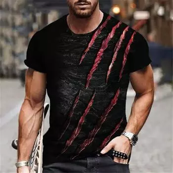 Футболки мужские с принтом Beast Claw Marks, размер 6XL, большой размер, короткий рукав, 3D-принт, уличный стиль, повседневные топы Summerr с круглым вырезом XS