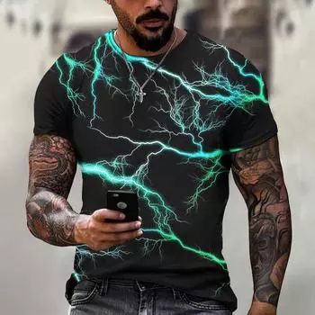 Футболки мужские с принтом молнии, короткий рукав, 3D-принт, уличный стиль, мужские футболки 5xl, большие размеры, с круглым вырезом, повседневные, модные, летние топы S