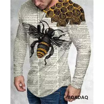 Футболки мужские с рисунком пчелы, весна-осень, с длинным рукавом, 3D-принтом животных и букв, уличные футболки в стиле хип-хоп, повседневные топы большого размера 6XL S