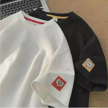 Футболки мужские вафельные свободные с коротким рукавом из плотной ткани Large чёрный