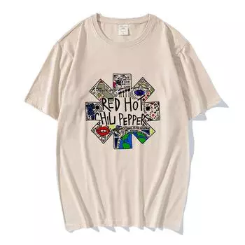 Футболки Red Hot Fire Squid Chili Peppers Летние мужские и женские хлопковые футболки Уличная одежда Хип-хоп Графический принт Рок Футболки Футболка XS белый
