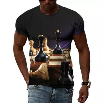 Футболки с 3D интересным шахматным рисунком, летние модные мужские повседневные футболки с короткими рукавами и круглым вырезом с индивидуальным принтом, топы XXS