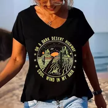 Футболки с 3D-принтом, большие размеры, черные футболки, женская мода, V-образный вырез, короткий рукав, футболка S