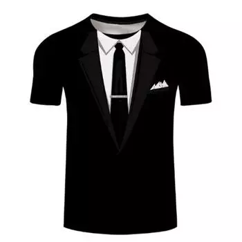 Футболки с 3D-принтом для костюма и галстука, мужские и женские футболки с коротким рукавом, винтажные свободные топы Harajuku, футболки, одежда унисекс S белый