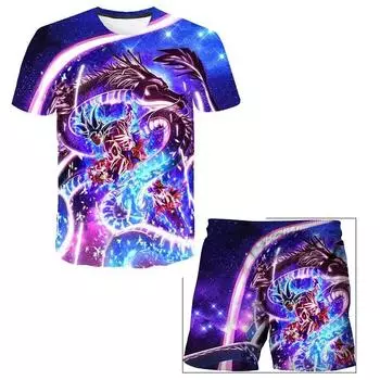 Футболки с 3d принтом Dragon Ball для мальчиков, футболка Super Saiyan Goku, шорты, комплекты из 2 предметов, детская футболка с аниме для мальчиков, летние комплекты детской одежды для детей 100
