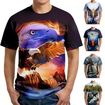 Футболки с 3D принтом Eagle для мужчин, молодежный костюм для взрослых с круглым вырезом 2XS розовый