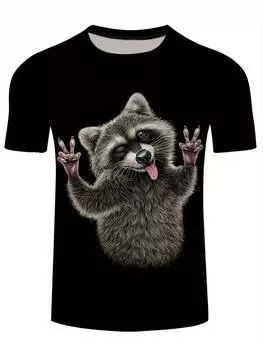 Футболки с 3D-принтом «Енот», модная женская футболка унисекс, большая свободная футболка с круглым вырезом, повседневная футболка с коротким рукавом S чёрный