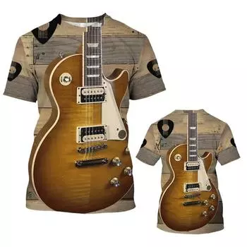 Футболки с 3D-принтом и изображением гитары для мужчин, одежда Harajuku, футболка, модная, с круглым вырезом, с коротким рукавом, летние, свободные мужские топы, футболки S