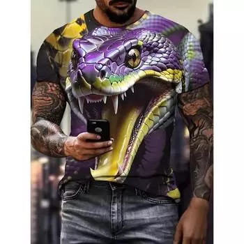 Футболки с 3D-принтом и рисунком змеи, мужские летние футболки с коротким рукавом и круглым вырезом, повседневные футболки, мужские футболки в стиле хип-хоп, уличная одежда S