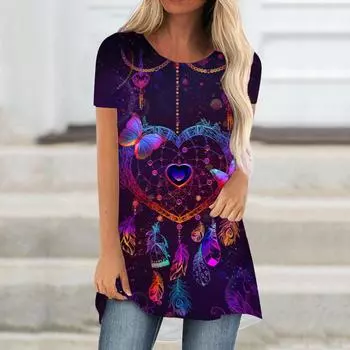 Футболки с 3D-принтом Indian Galaxy Dream Catcher, женская уличная одежда, футболка с коротким рукавом, свободная туника, топы Y2K, футболки, женская одежда S