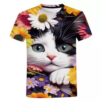 Футболки с 3D принтом Kawaii Cat, забавные модные мужские футболки, топ с короткими рукавами, женская одежда больших размеров, Эстетические футболки 4XL