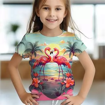 Футболки с 3D-принтом «Красный венценосный журавль», детская подарочная футболка с изображением животных для девочек, повседневная футболка с коротким рукавом, детская одежда 110