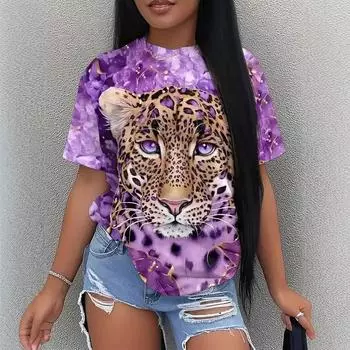 Футболки с 3D-принтом «Кролик», летние новые, с круглым вырезом и короткими рукавами, из дышащей легкой ткани для женщин, повседневные спортивные футболки S