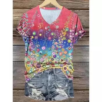 Футболки с 3D-принтом, летняя новая, с V-образным вырезом и короткими рукавами, дышащая легкая ткань для женщин, повседневная спортивная футболка, топ S розовый