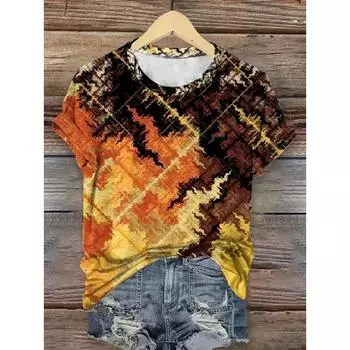 Футболки с 3D-принтом, летняя новая, с круглым вырезом и короткими рукавами, дышащая легкая ткань для женщин, повседневная спортивная футболка, топ S