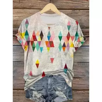 Футболки с 3D-принтом, летняя новая, с круглым вырезом и короткими рукавами, дышащая легкая ткань для женщин, повседневная спортивная футболка, топ S