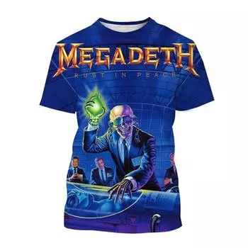 Футболки с 3D-принтом Megadeth, модная рок-группа, мужская повседневная футболка, летняя мужская женская панк-смешная хип-поп-футболка с коротким рукавом для детей 5XL