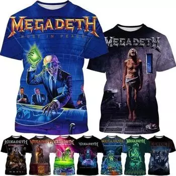 Футболки с 3D-принтом Megadeth, модная рок-группа, мужская повседневная футболка, летняя мужская, панк, смешная, хип-поп, с коротким рукавом, мужская S