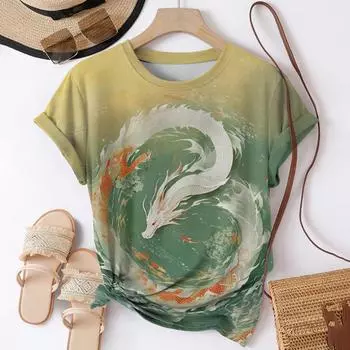 Футболки с 3D-принтом «Рыба кои» для женщин, уличная одежда, повседневная мода, Harajuku Y2k, футболка с коротким рукавом, футболки с круглым вырезом, топы, одежда S