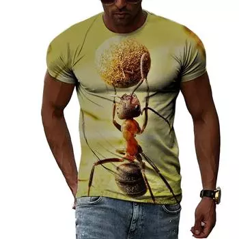 Футболки с 3D принтом серии Ant, мужские повседневные модные мужские топы, летняя футболка с коротким рукавом S